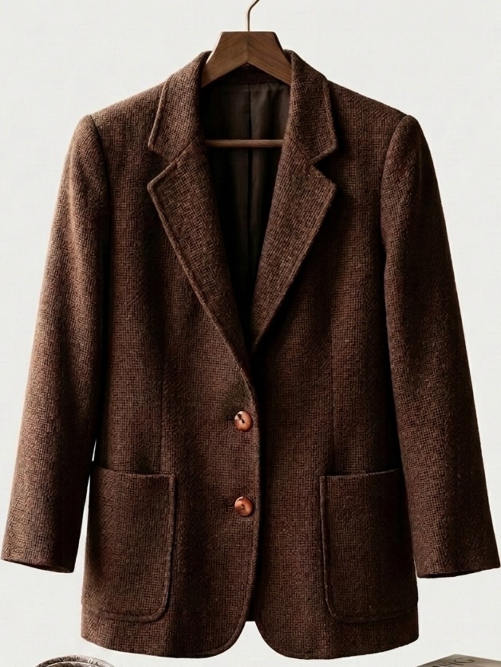 Vintage 80s Carole Little Brown Textured Wool-Blend Blazer